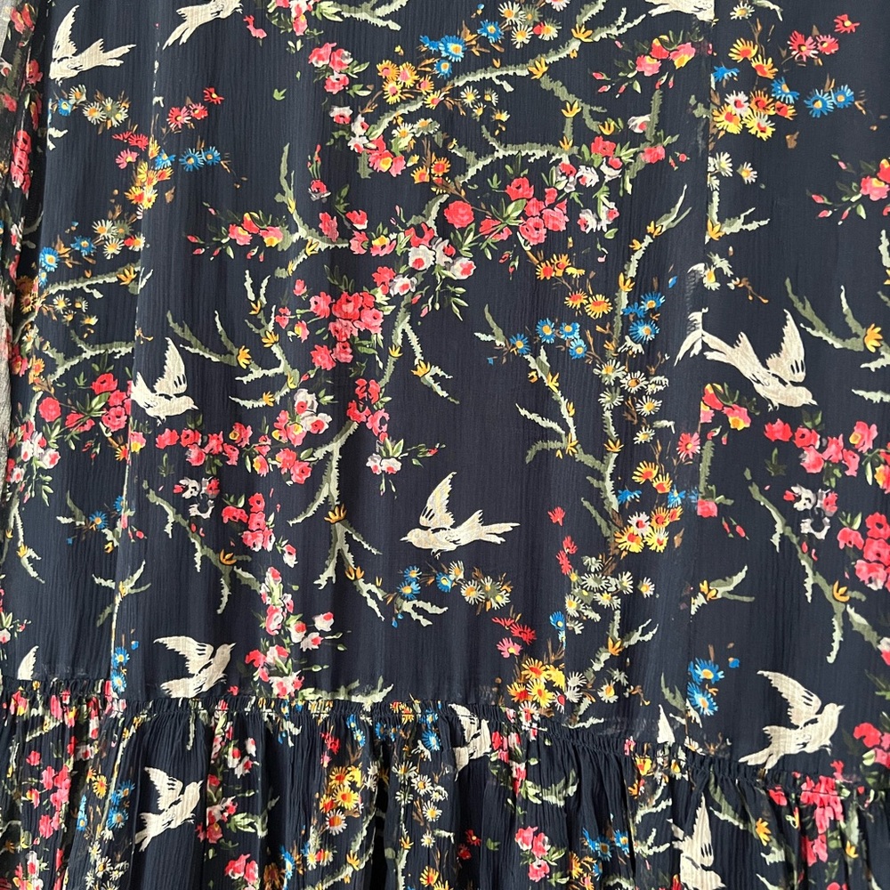 The Kooples Avian & Floral Print Silk Shift Swing Long Sleeve Dress - 2 / M - Picture 7 of 11
